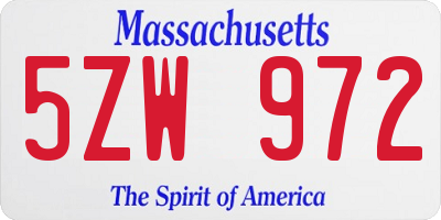 MA license plate 5ZW972