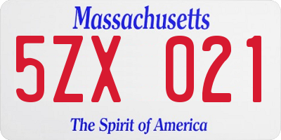 MA license plate 5ZX021