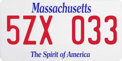 MA license plate 5ZX033