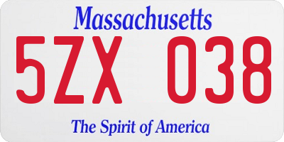 MA license plate 5ZX038