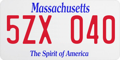 MA license plate 5ZX040