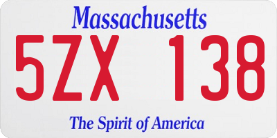 MA license plate 5ZX138