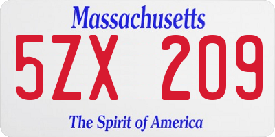 MA license plate 5ZX209