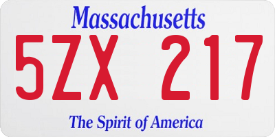 MA license plate 5ZX217