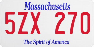 MA license plate 5ZX270