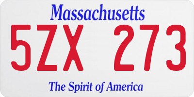 MA license plate 5ZX273