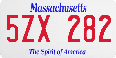 MA license plate 5ZX282