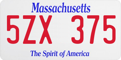 MA license plate 5ZX375