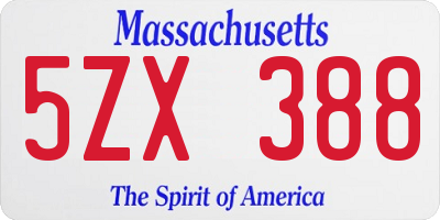 MA license plate 5ZX388