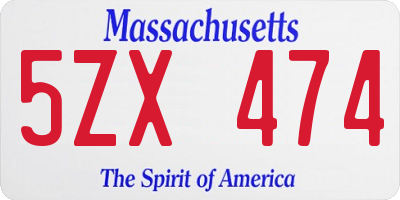 MA license plate 5ZX474