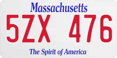 MA license plate 5ZX476