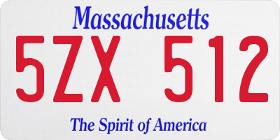 MA license plate 5ZX512