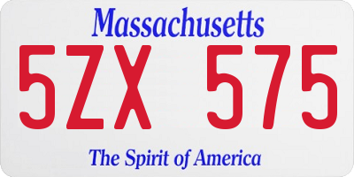 MA license plate 5ZX575