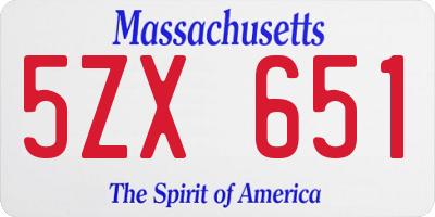 MA license plate 5ZX651