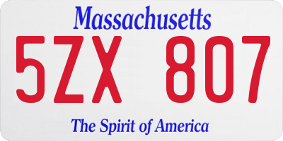 MA license plate 5ZX807