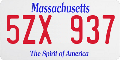 MA license plate 5ZX937
