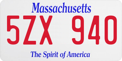 MA license plate 5ZX940