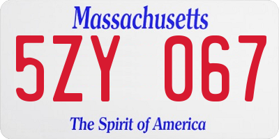 MA license plate 5ZY067