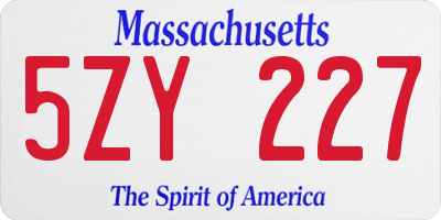 MA license plate 5ZY227