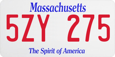 MA license plate 5ZY275