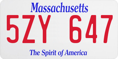 MA license plate 5ZY647