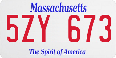MA license plate 5ZY673