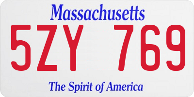 MA license plate 5ZY769