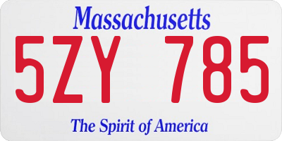 MA license plate 5ZY785