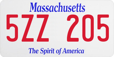 MA license plate 5ZZ205