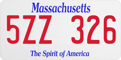 MA license plate 5ZZ326