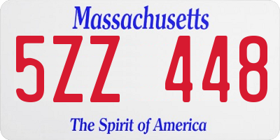MA license plate 5ZZ448