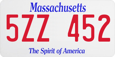 MA license plate 5ZZ452