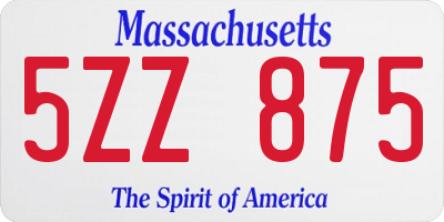 MA license plate 5ZZ875
