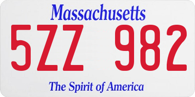 MA license plate 5ZZ982