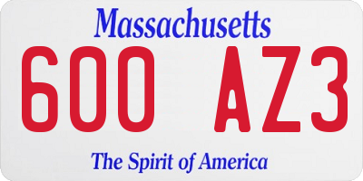 MA license plate 600AZ3