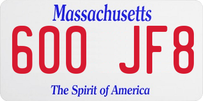 MA license plate 600JF8