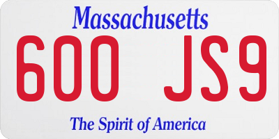 MA license plate 600JS9