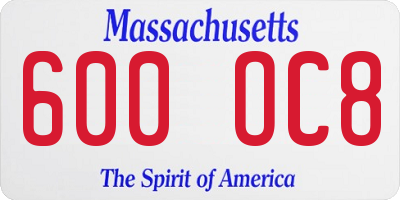 MA license plate 600OC8