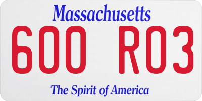 MA license plate 600RO3