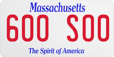 MA license plate 600SO0
