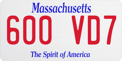 MA license plate 600VD7