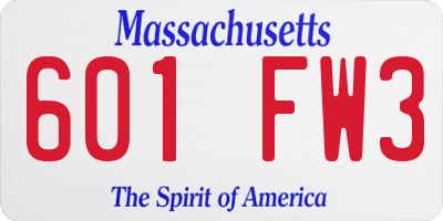 MA license plate 601FW3