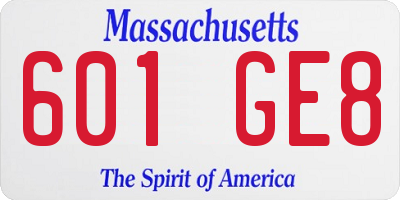 MA license plate 601GE8
