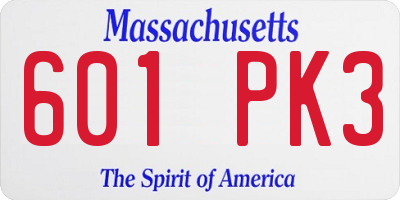 MA license plate 601PK3