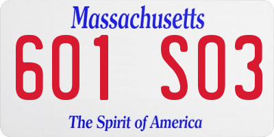 MA license plate 601SO3