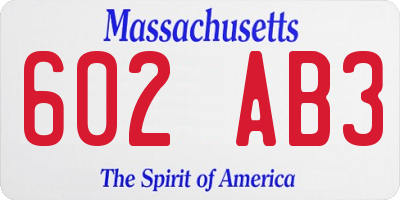 MA license plate 602AB3