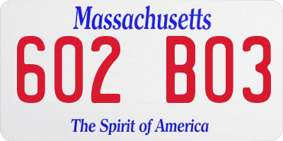 MA license plate 602BO3