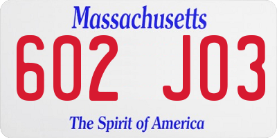 MA license plate 602JO3