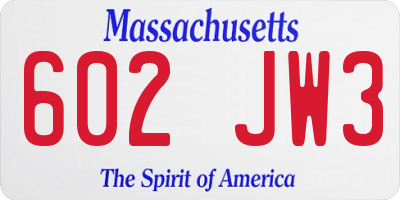 MA license plate 602JW3