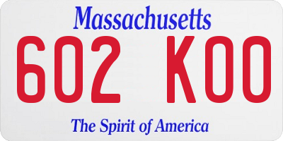 MA license plate 602KO0